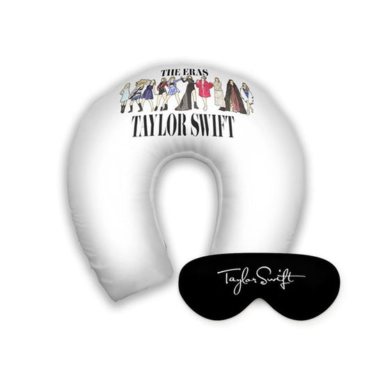 Kit infantil Taylor Swift: almofada de pescoço e máscara de dormir personalizadas, estampa branco.