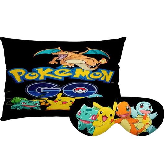 Kit Pokémon personalizado: almofada retangular e máscara de dormir, estampa preto.