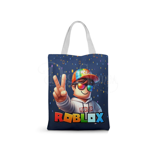 Ecobag personalizada Roblox: azul com personagem, com alças.
