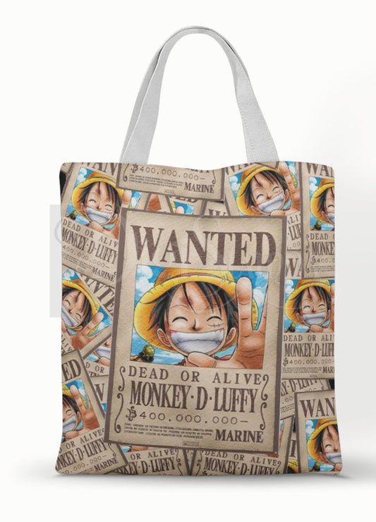Ecobag personalizada One Piece: bege com cartaz wanted, com alças.