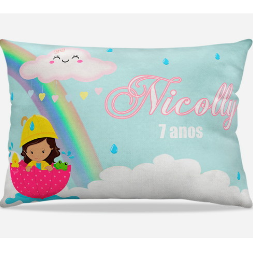 Almofada personalizada Retangular: Chuva de Amor Azul com Arco-Íris