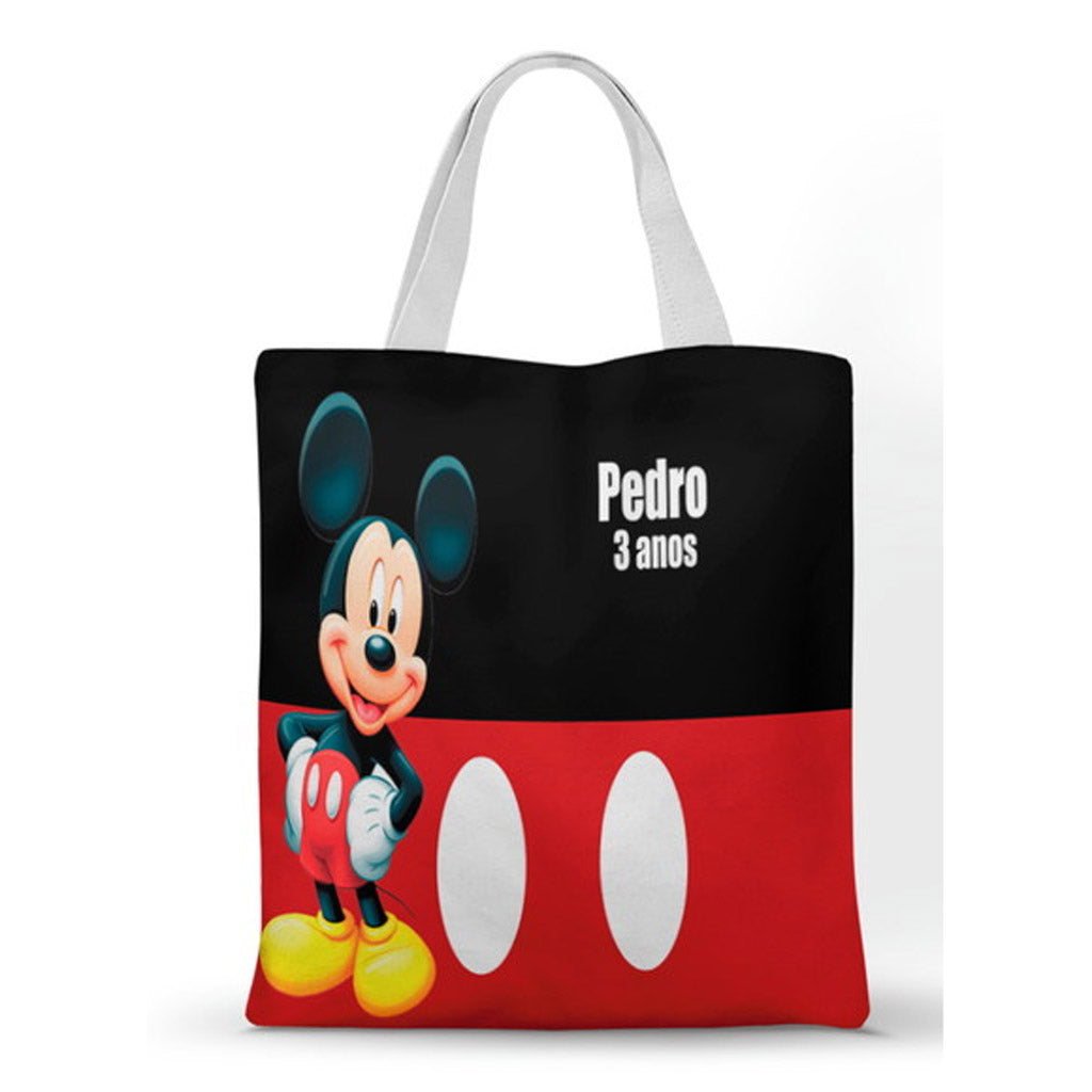 Ecobag personalizada Mickey Mouse: preta e vermelha, com alças.