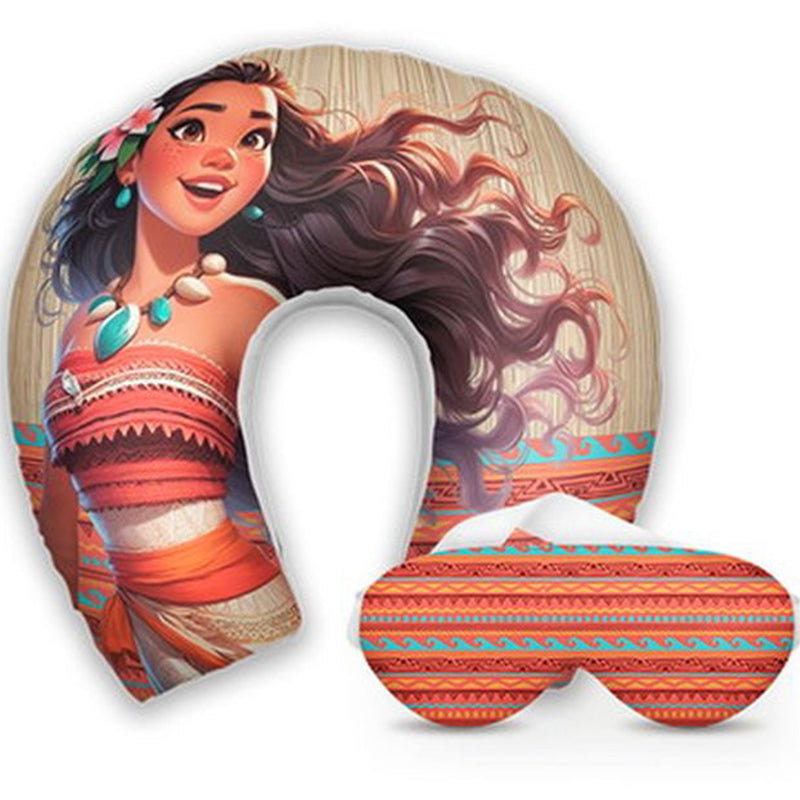 Kit infantil Moana: almofada de pescoço e máscara de dormir personalizadas, estampa listras.