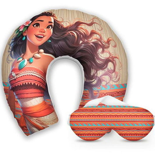 Kit infantil Moana: almofada de pescoço e máscara de dormir personalizadas, estampa listras.