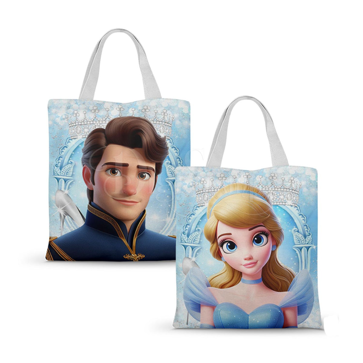 Ecobag personalizada Cinderela: azul com personagens, com alças.