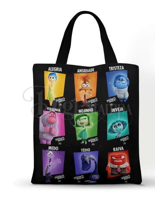 Ecobag personalizada Divertidamente: preta com blocos, com alças.