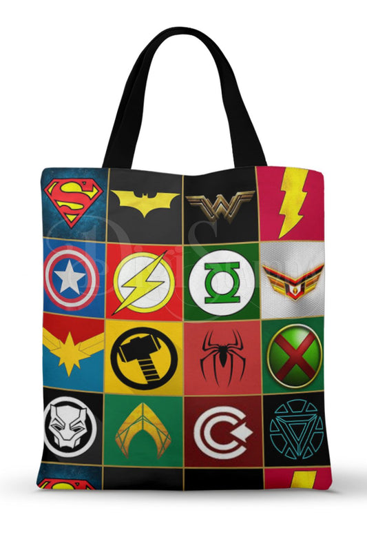 Ecobag personalizada Super-Heróis: símbolos coloridos, com alças.