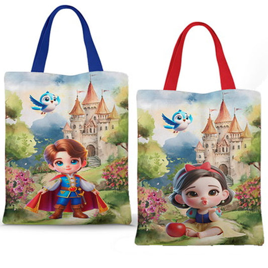 Ecobag personalizada Branca de Neve: castelo e jardim, com alças.
