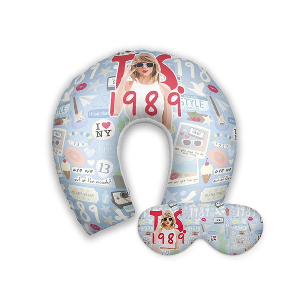 Kit infantil Taylor Swift: almofada de pescoço e máscara de dormir personalizadas, estampa 1989.