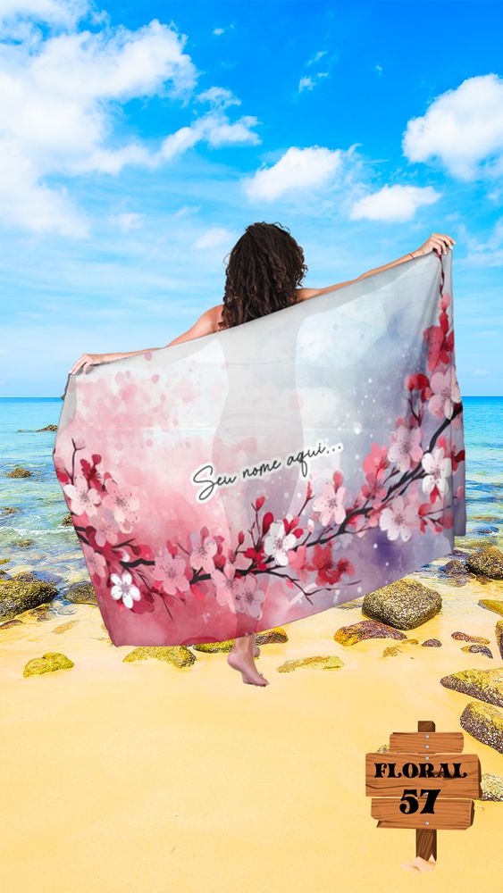 Canga de Praia Floral 57 Saída Personalizada com Nome