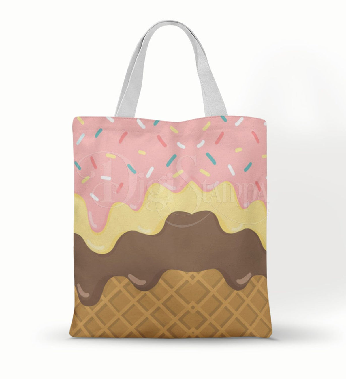 Ecobag personalizada Sorvete: rosa com casquinha, com alças.