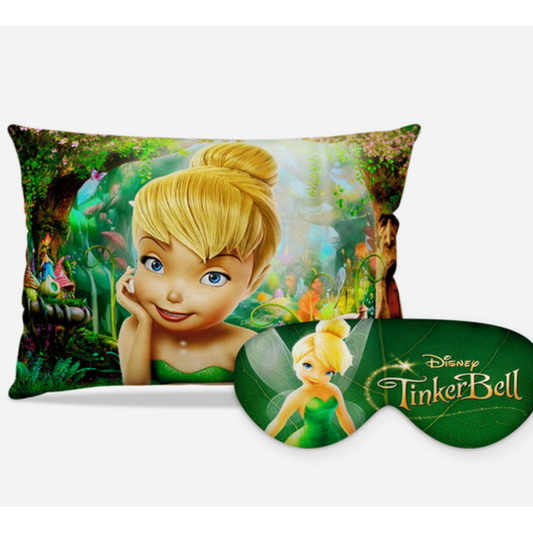 Kit Sininho personalizado: almofada retangular e máscara de dormir, estampa verde.