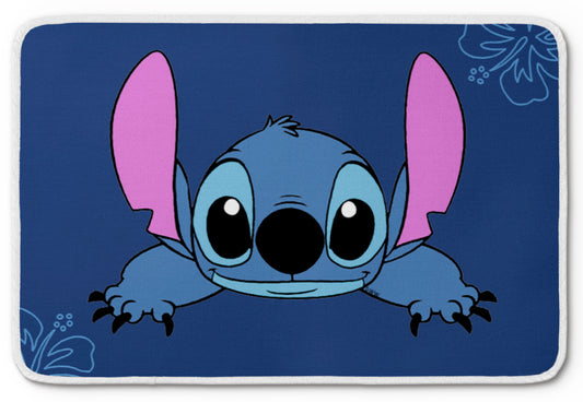 Jogo americano Stitch, azul com folhas, com porta-prato e porta-copo.