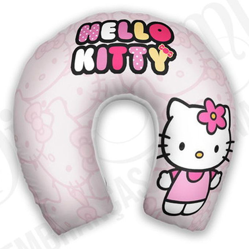 Kit infantil Hello Kitty: almofada de pescoço e máscara de dormir personalizadas, estampa flores.