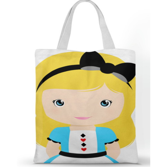Ecobag personalizada Alice: amarela com laço preto, com alças.