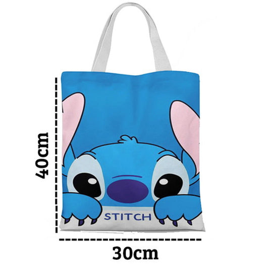 Ecobag personalizada Stitch: azul com rosto ilustrado, com alças.