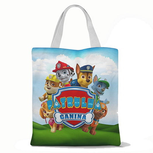 Ecobag personalizada Patrulha Canina: colorida com gramado, com alças.