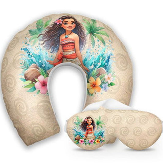 Kit infantil Moana: almofada de pescoço e máscara de dormir personalizadas, estampa flores.