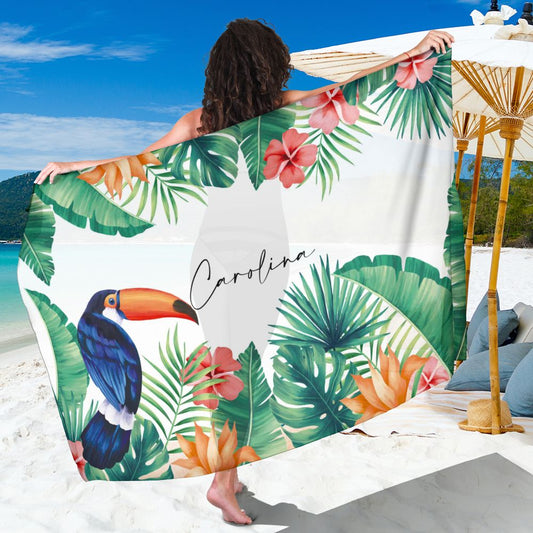 Canga Personalizada floral aquarela tropical com tucano colocamos seu nome  90x135cm mcf10