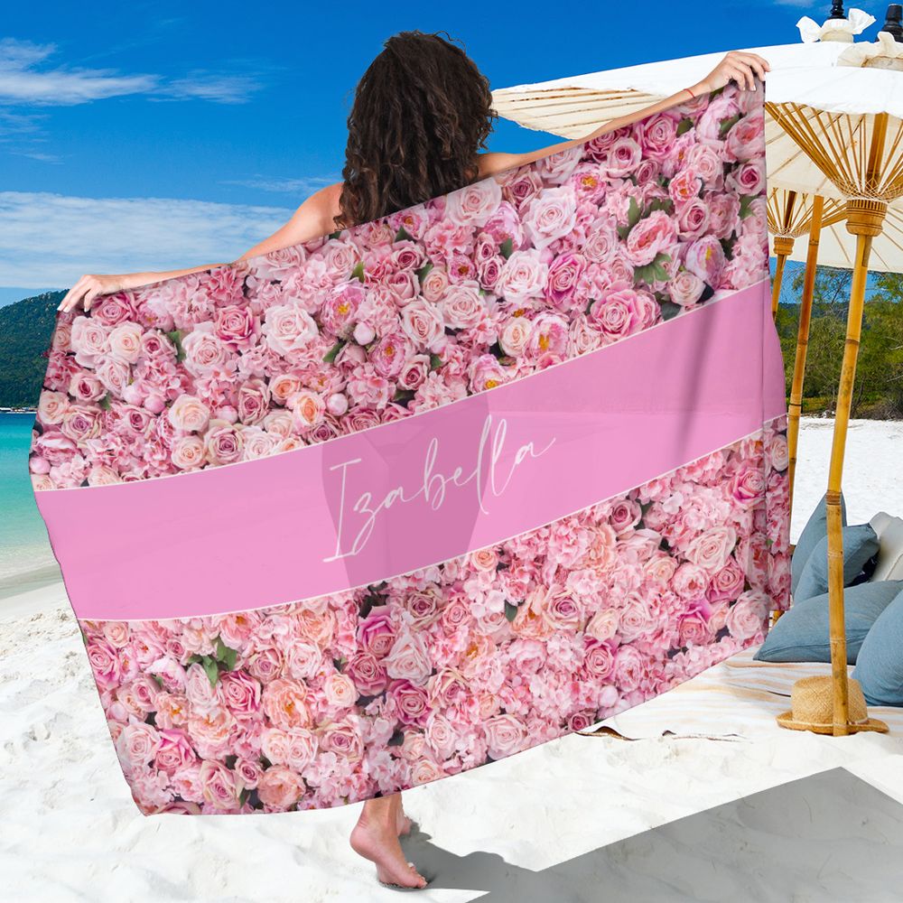 Canga Personalizada com nome ornamentação floral de rosas 90x130cm mcf1