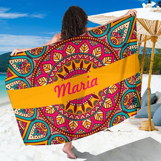 Canga Personalizada com nome tipo mandala indiana multicolirida 90x130cm mcind2