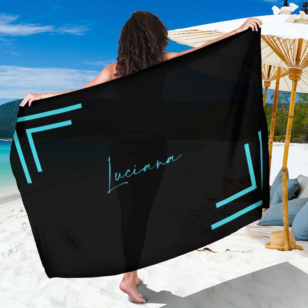 Canga Personalizada colocamos nome detalhe geometrico preto e azul 90x130cm MCLISTA4