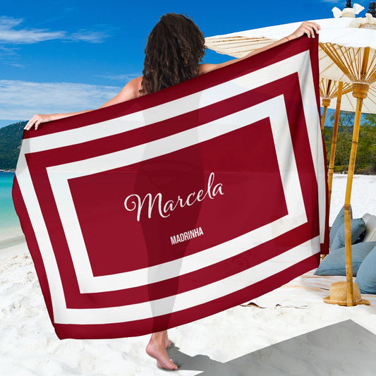 Canga Personalizada com nome detalhe retangular vermelho e branco 90x130cm MCLISTA15