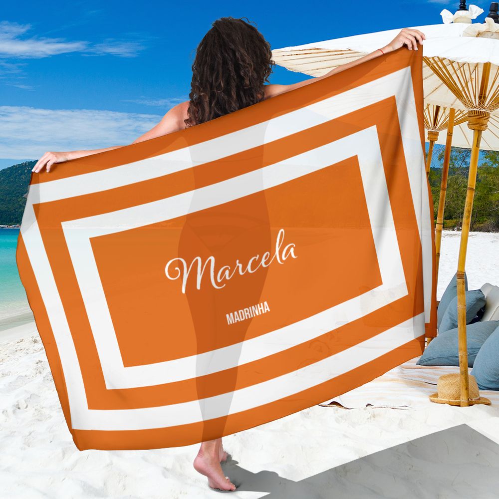 Canga Personalizada com nome detalhe retangular laranja e branco 90x130cm MCLISTA16