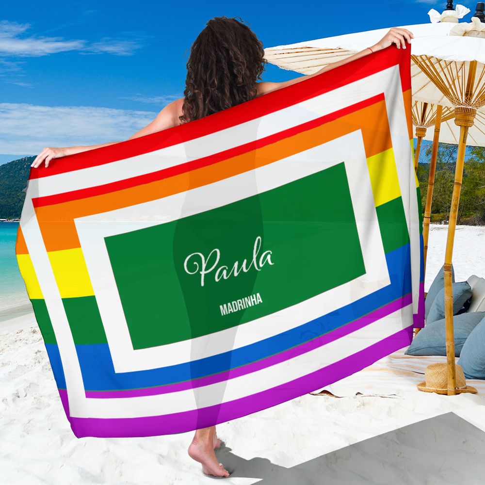 Canga Personalizada com nome detalhe retangular arco íris LGBTQI+ 90x130cm MCLISTA17