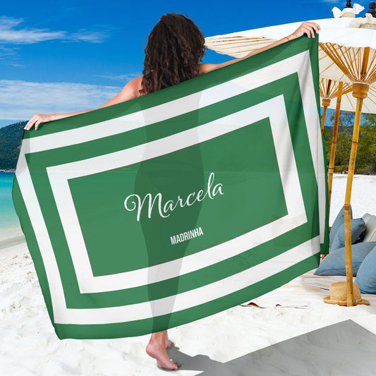 Canga Personalizada com nome detalhe retangular VERDE E BRANCA 90x130cm MCLISTA18