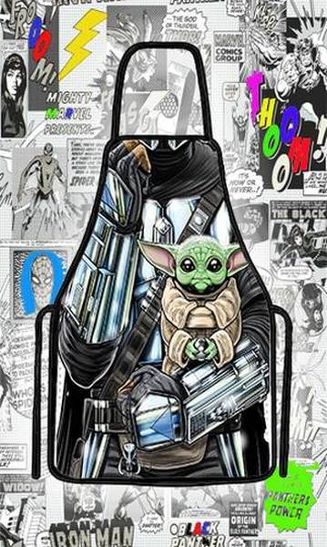 Avental divertido Mandalorian com Grogu Yoda Baby para churrasco e fantasia