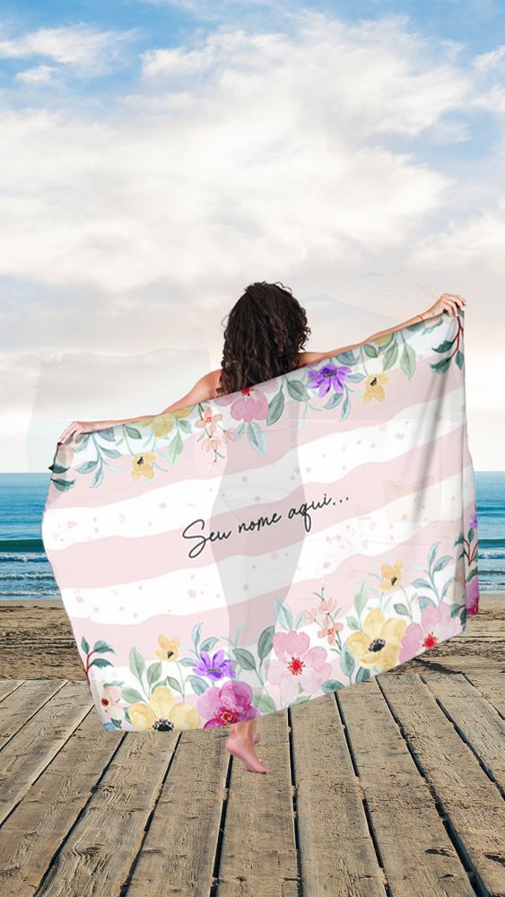 Canga Floral Personalizamos com nome 90x135cm FLORAL44 - Imagem 5