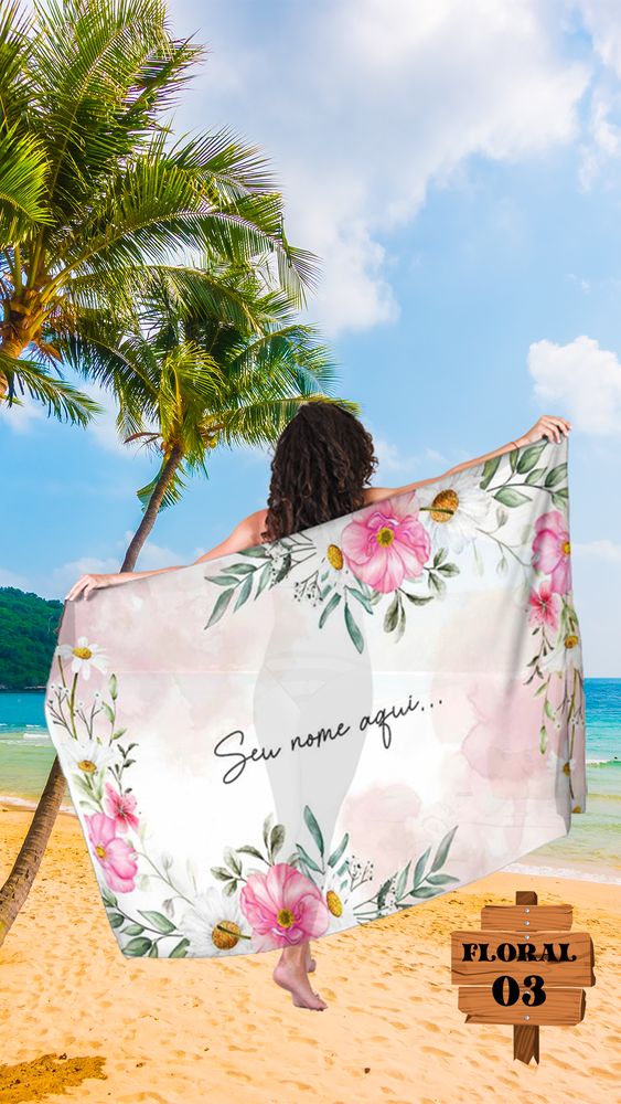 Canga Floral Personalizamos com nome 90x135cm FLORAL03 - Imagem 5