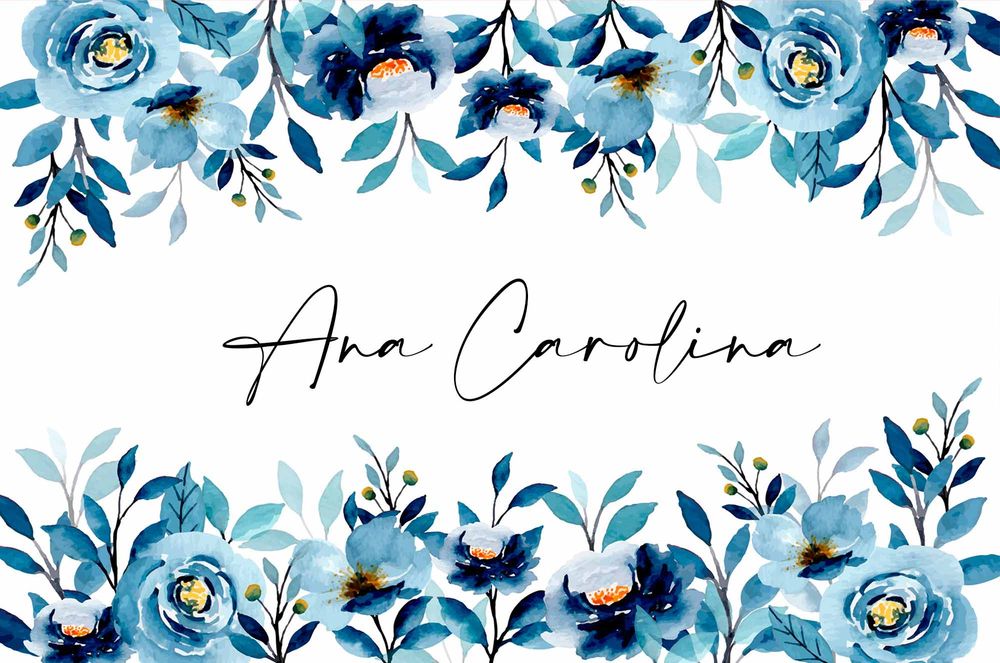 Canga Personalizada floral aquarela tons azuis com nome 90x130cm mcf8 - Imagem 2