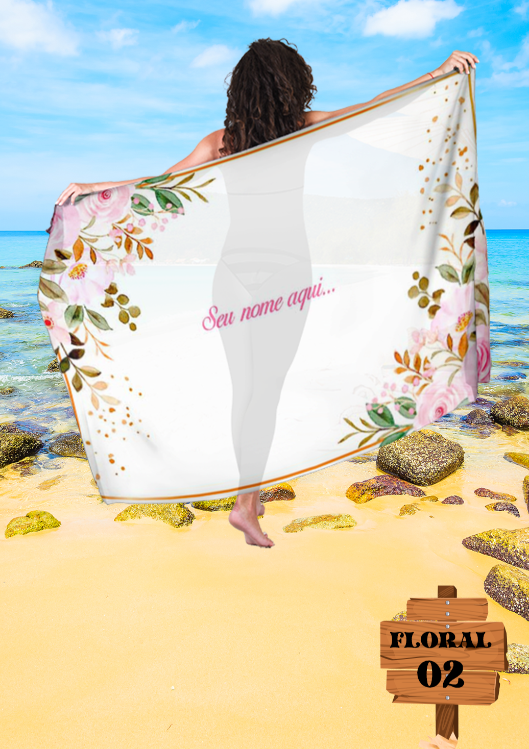 Canga Floral Personalizamos com nome 90x135cm FLORAL02 - Imagem 5