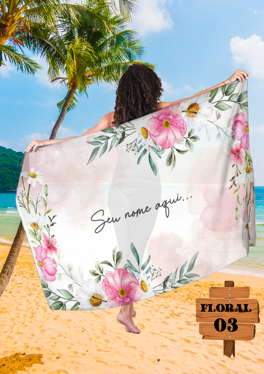 Canga Floral Personalizamos com nome 90x135cm FLORAL03 - Imagem 6