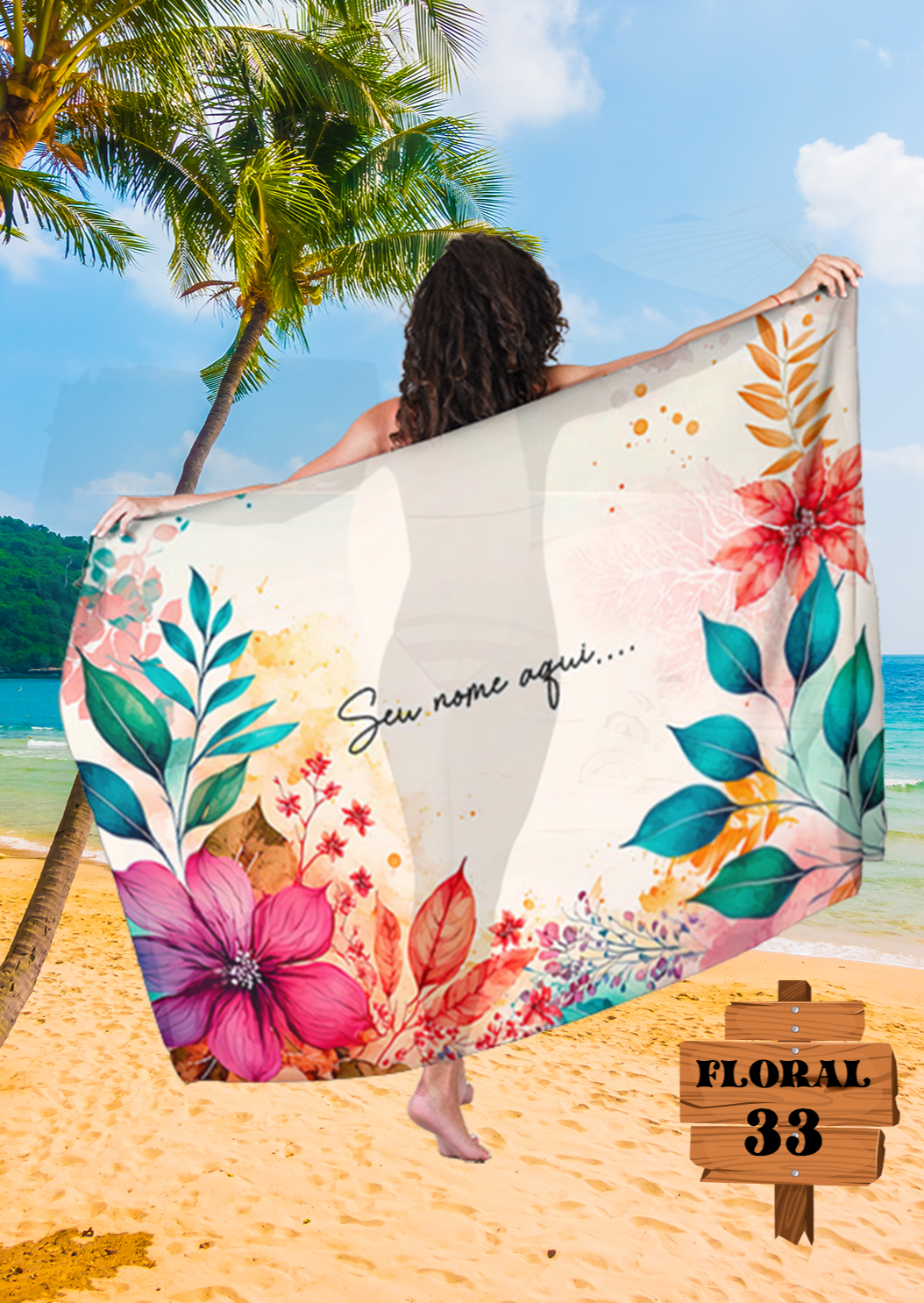 Canga Floral Personalizamos com nome 90x135cm FLORAL33 - Imagem 6