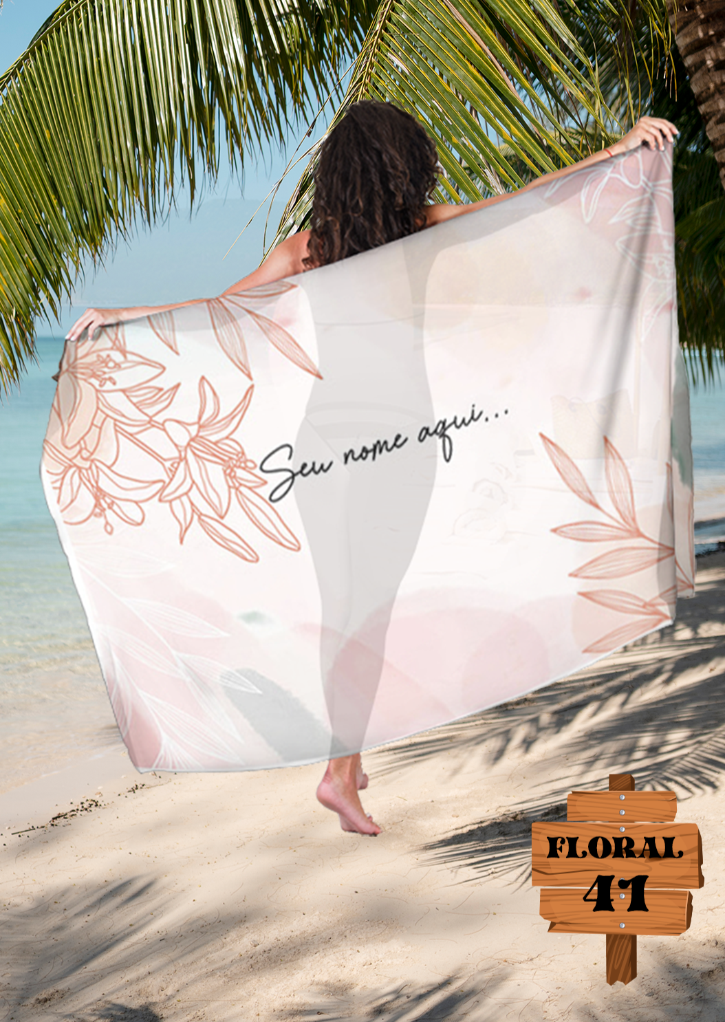 Canga Floral Personalizamos com nome 90x135cm FLORAL41 - Imagem 6