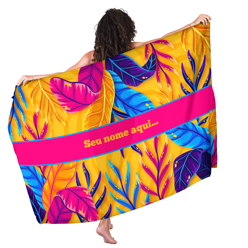 Canga Com Nome Personalizado Saida de Praia Folhagem 63