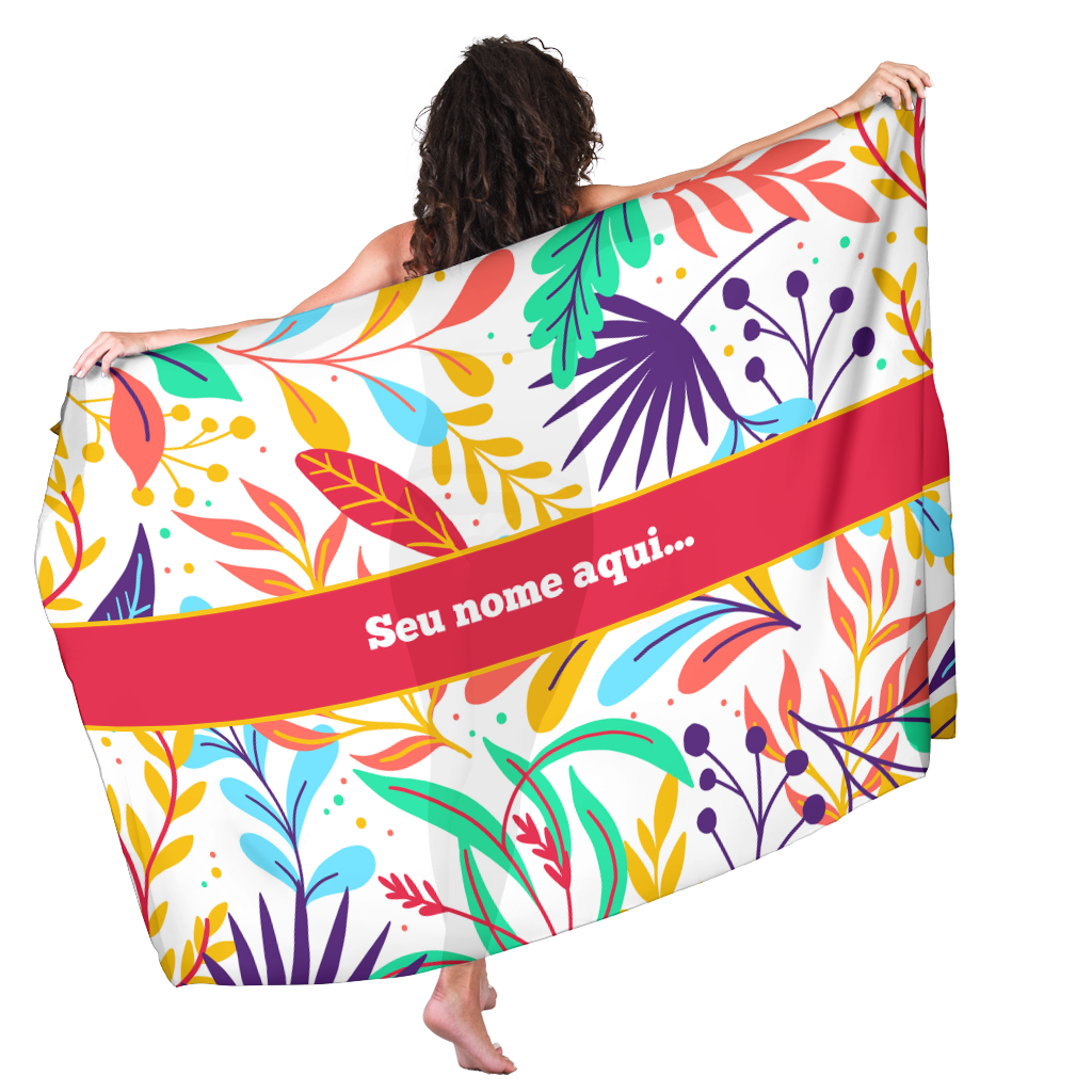 Canga Com Nome Personalizado Saida de Praia Folhagem 60