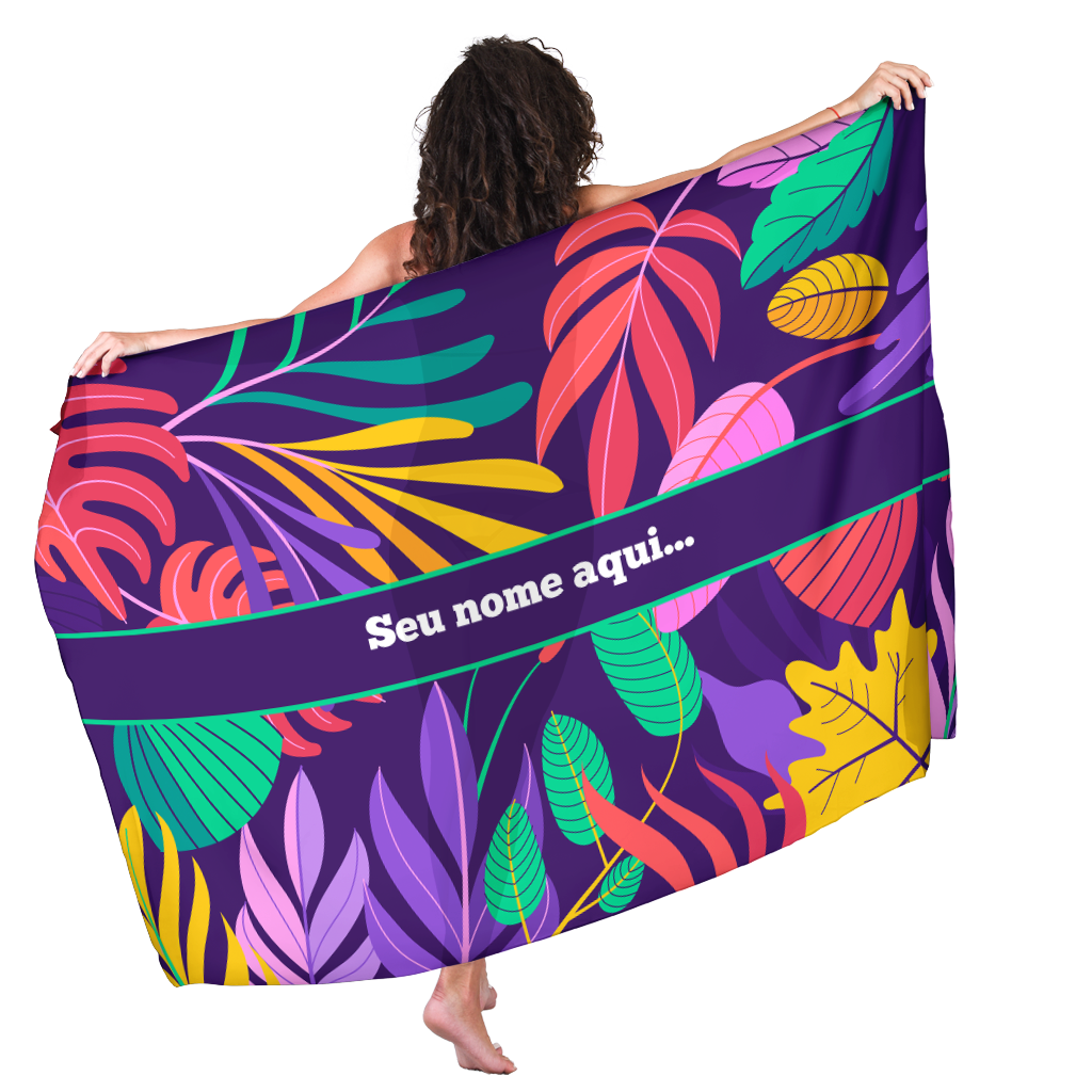 Canga Com Nome Personalizado Saida de Praia Folhagem 58 - Imagem 2