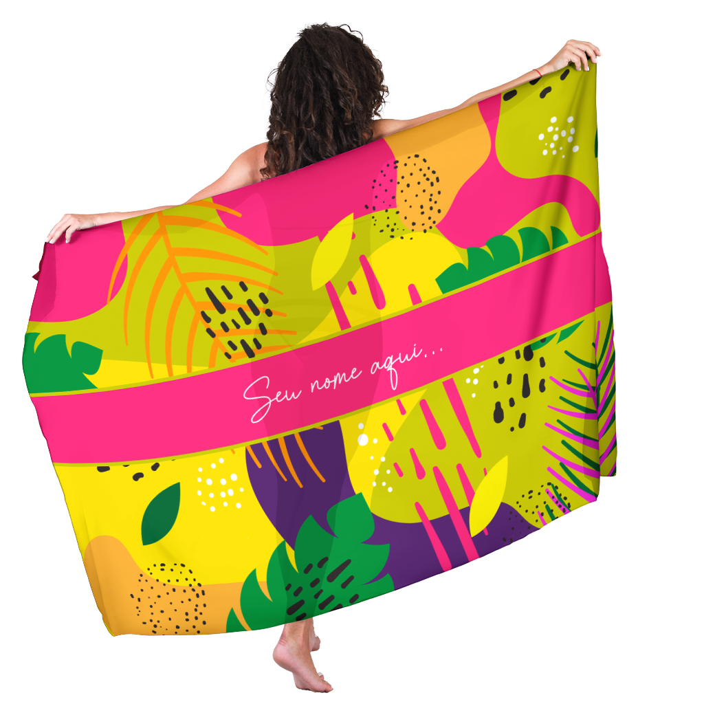 Canga Com Nome Personalizado Saida de Praia Folhagem 50